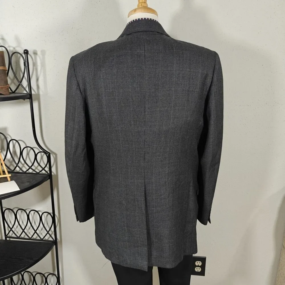 JOS A BANK‎ Men's Sport Coat Blazer Two Button Charcoal Houndstooth Wool 44L